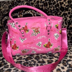 Ed Hardy Pink Heart and Skull Shoulder Bag